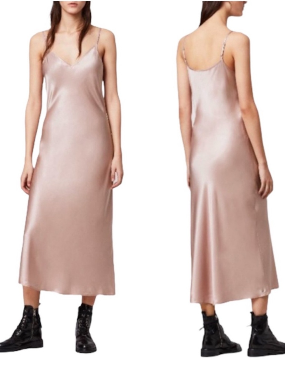 AllSaints Darla Midi Slip Dress in Dusty Rose Size XS
